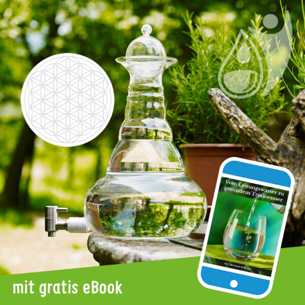 Alladin Karaffe Beauty  5 Liter mit Symbol "Blume des Lebens" in Platin & gratis eBook