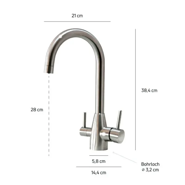 3-Wege-Wasserhahn – TRIVIDA- Abmessungen